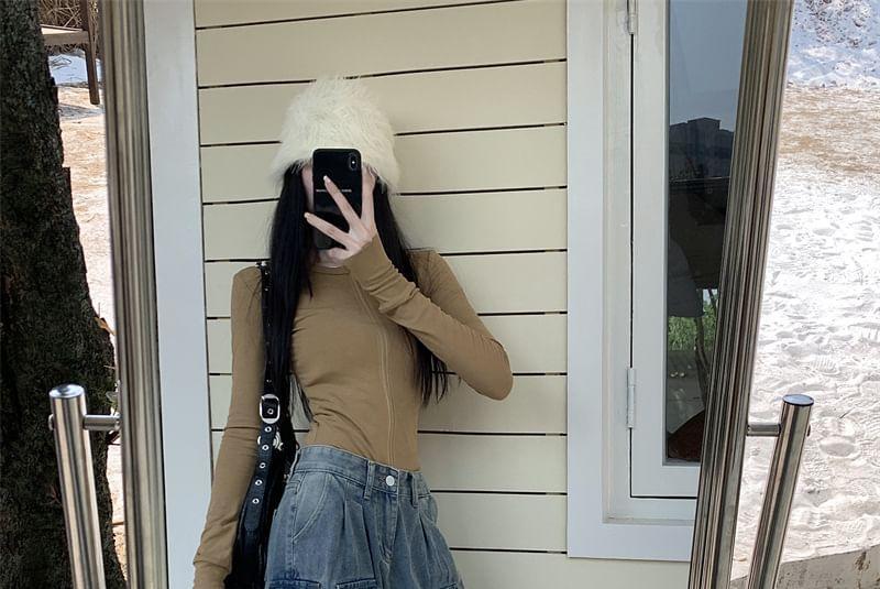 Mid Waist Washed Wide Leg Cargo Jeans Product Image