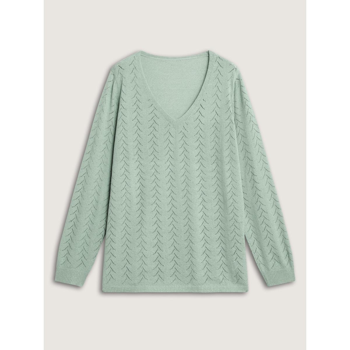 Plus Size Texture V Neck Lightweight Pullover Greenbean Women Casual Long Sleeve V-neck Everyday Pullovers BloomChic 22-24/3X Product Image