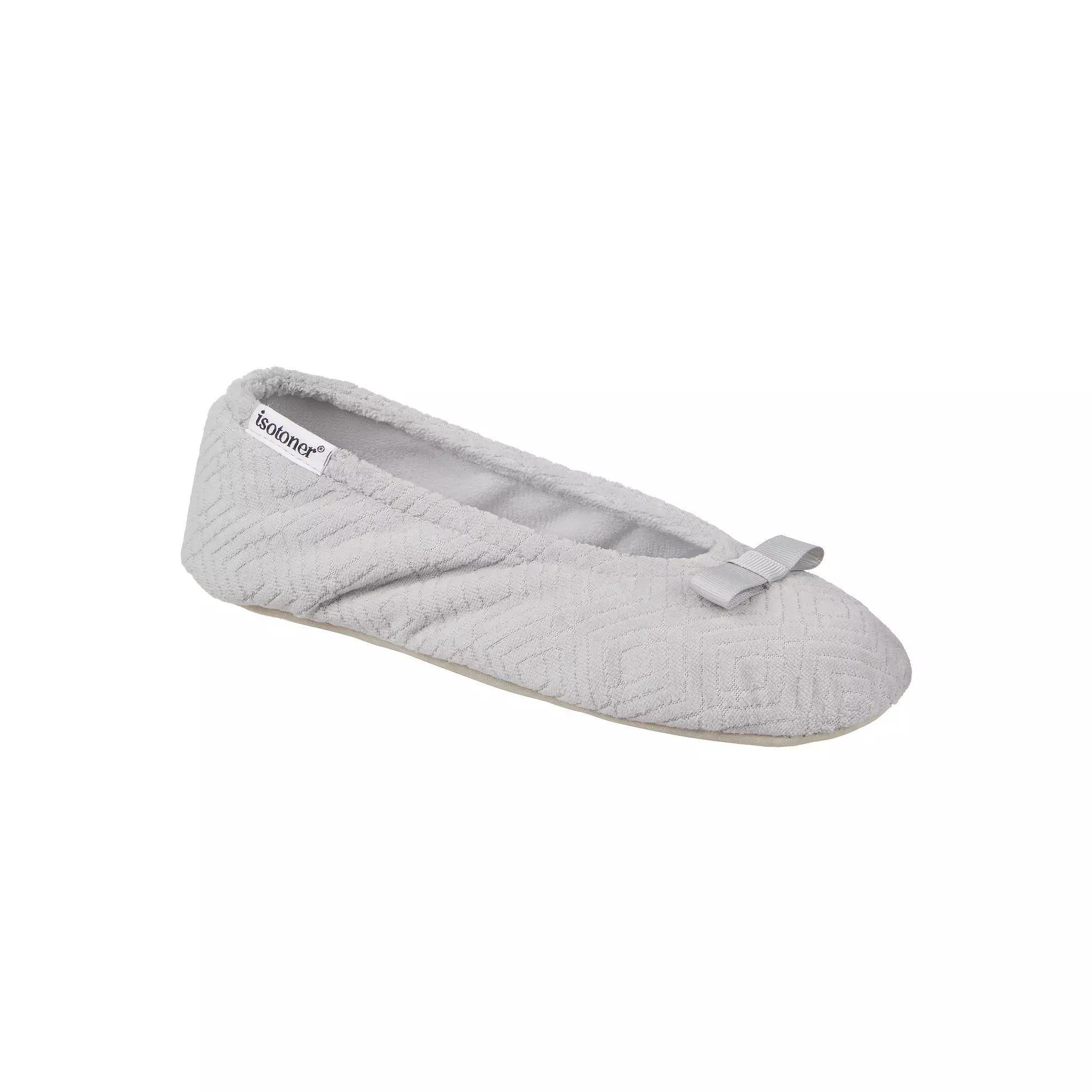Women's isotoner Gemma Micro Terrycloth Ballerina Slippers, Size: Large, Light Gray Product Image