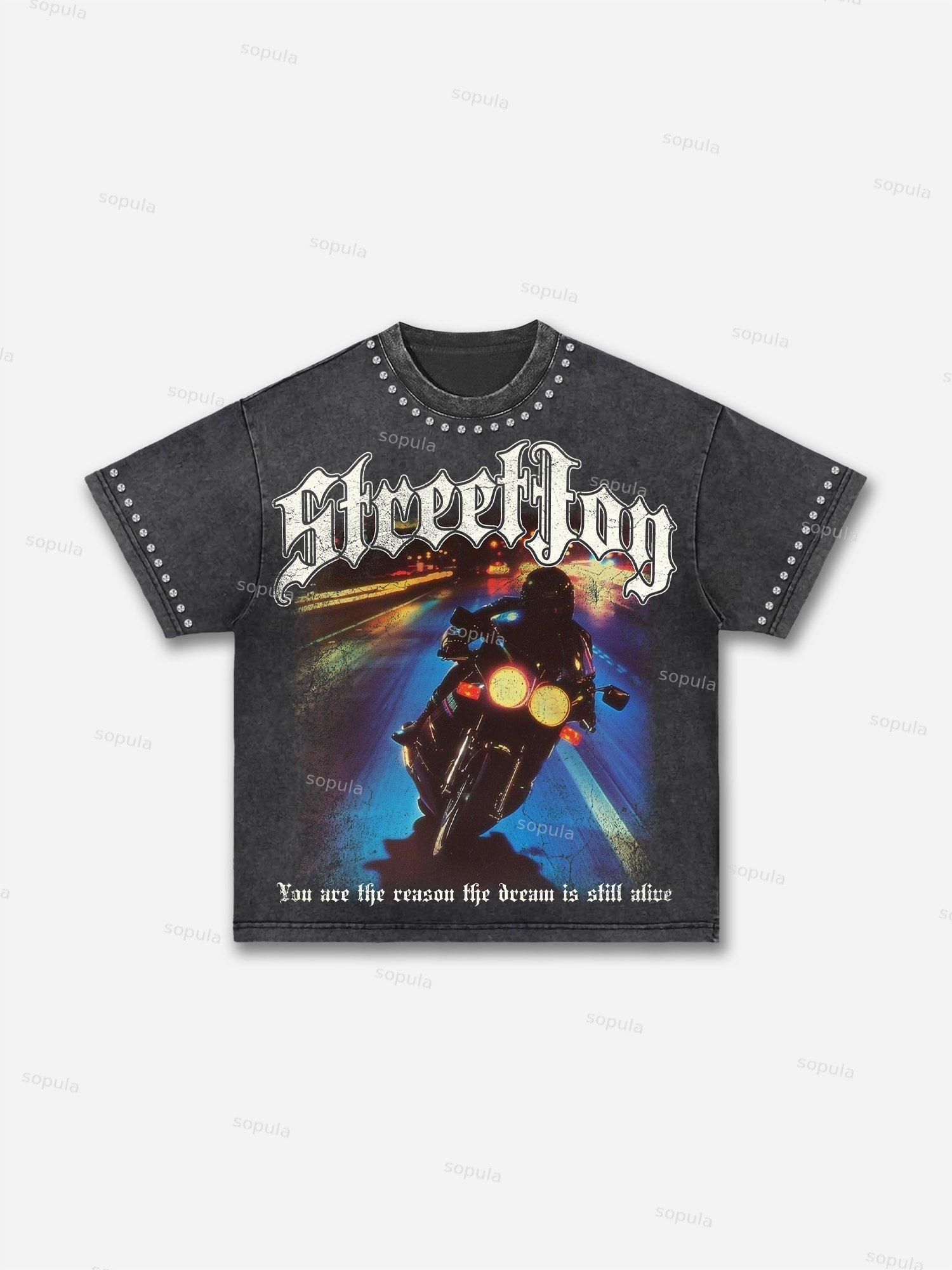 Hot Diamonds Street Fun Motorcycle Vintage Fun Motorcycle Washed T-shirt Product Image