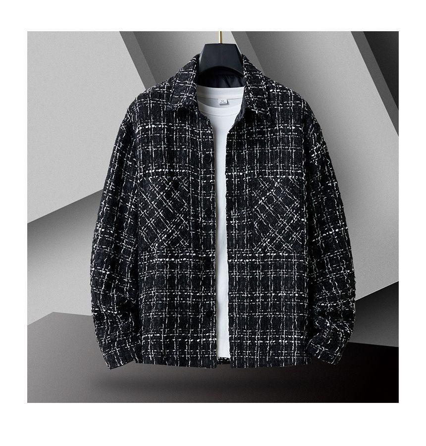 Collared Tweed Button-Up Jacket Product Image