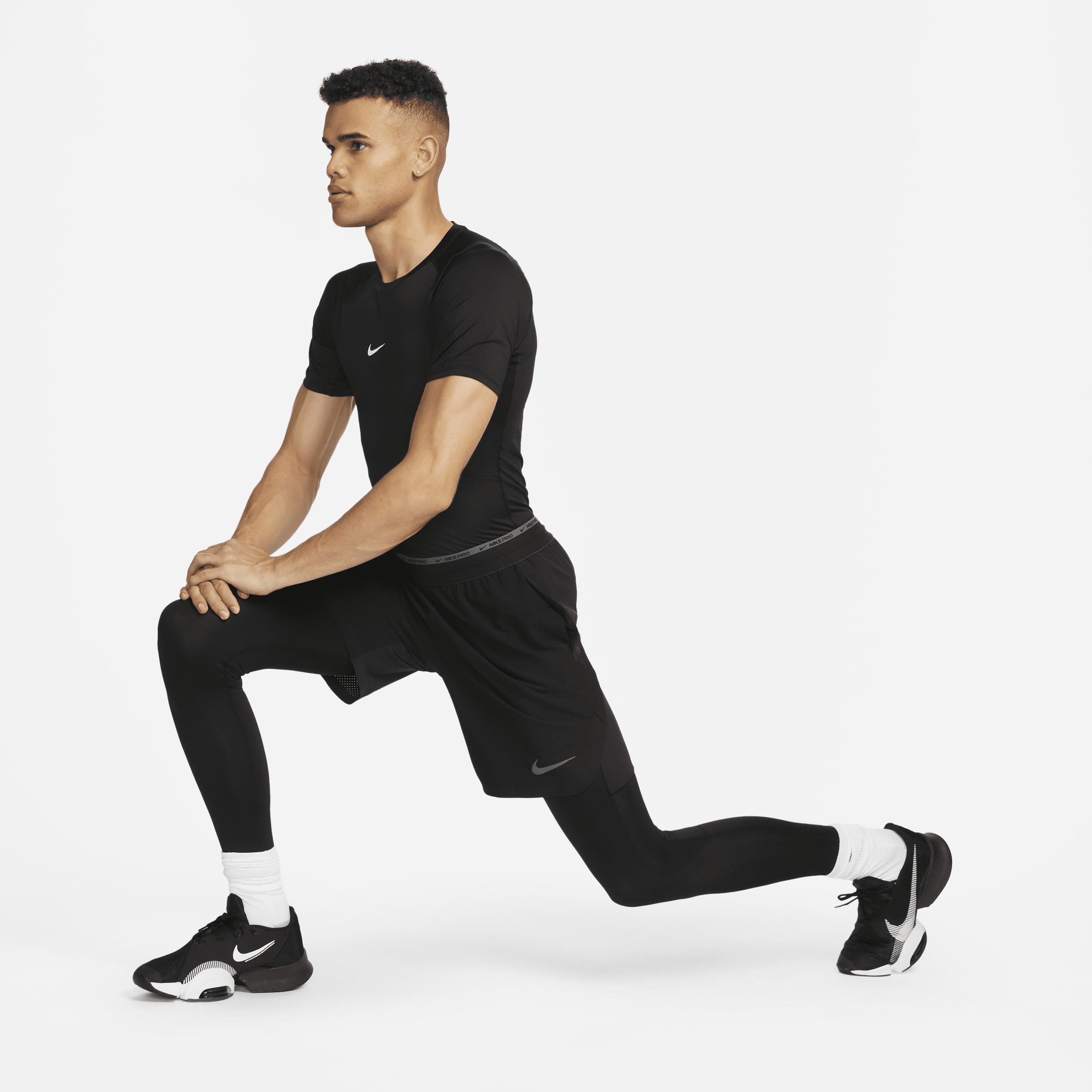 Nike Mens Pro Dri-FIT Tight Short-Sleeve Fitness Top in Black/White Product Image