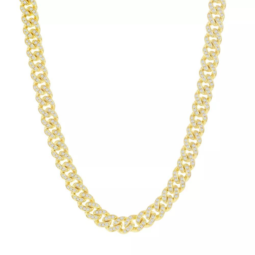14k Gold Over Silver 6.5 mm Cubic Zirconia Cuban Chain Necklace, Womens Gold Tone Product Image