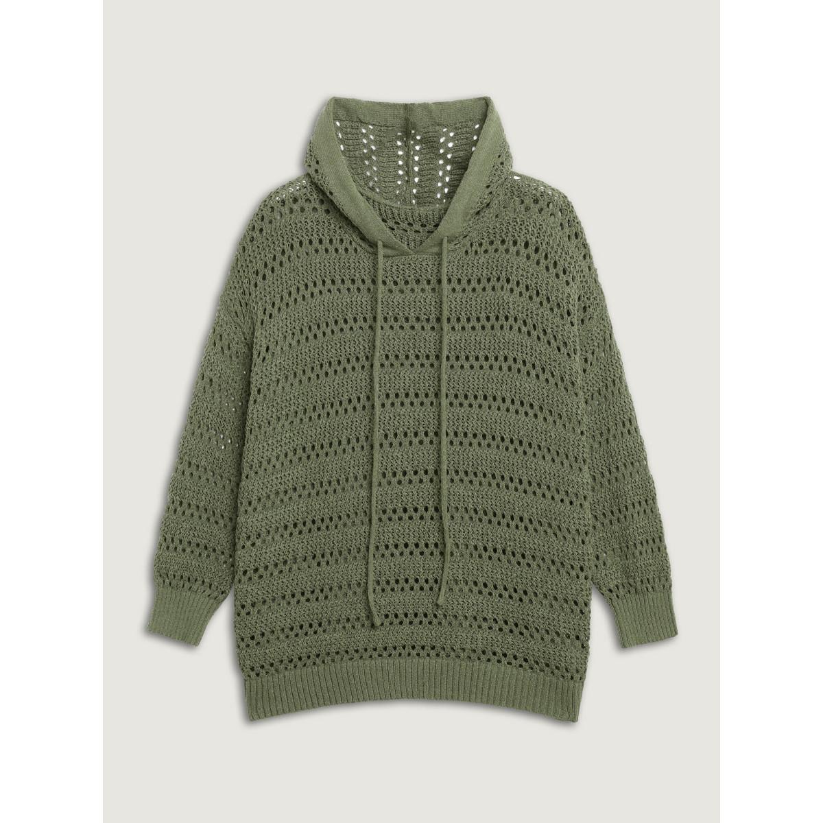 Plus Size Cut-Out Textured Drop Shoulder Pullover Moss Women Loose Long Sleeve Hooded Everyday-Casual Pullovers BloomChic 14-16/1X Product Image