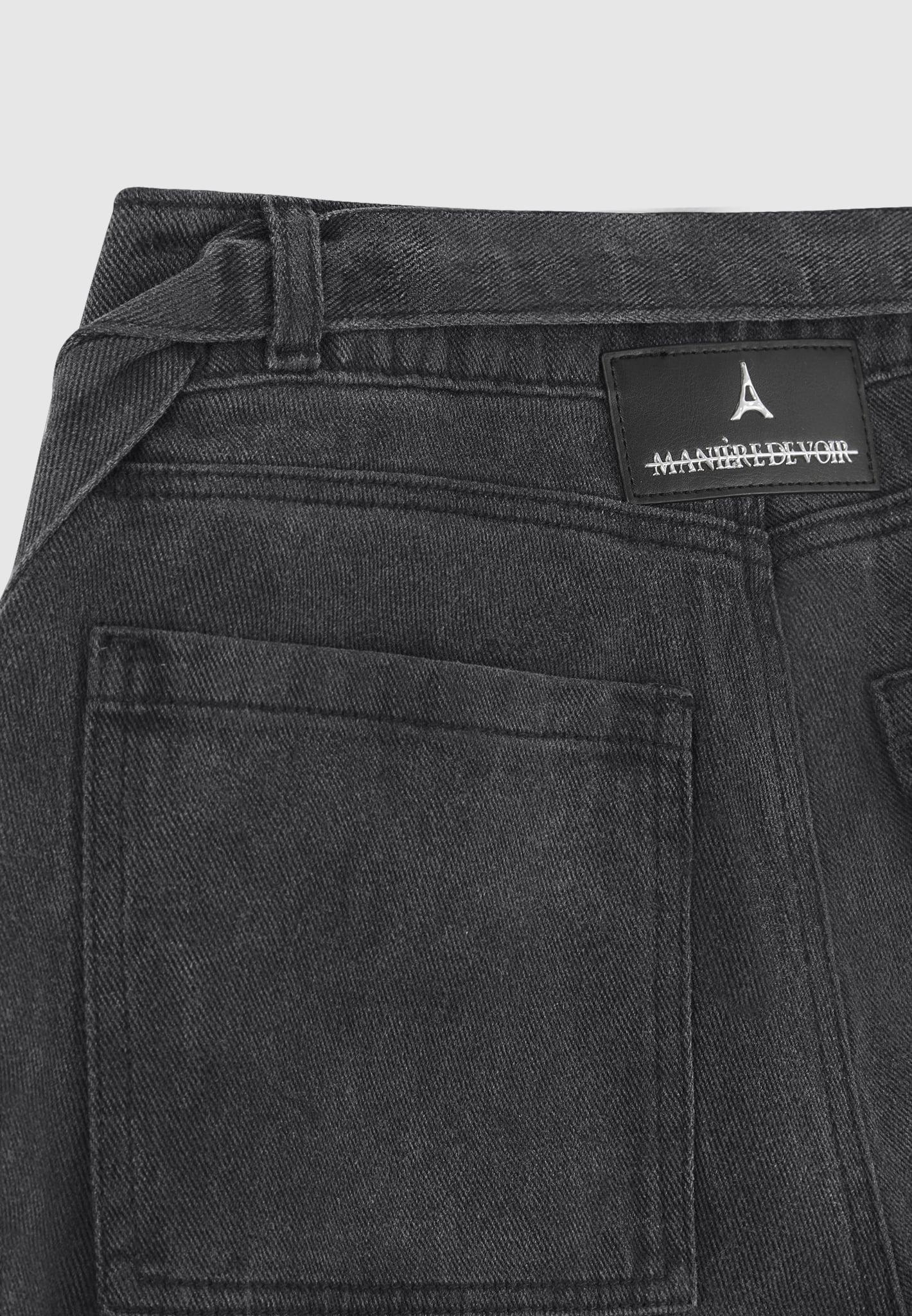 Denim Strap Cargo Jeans - Washed Black Female Product Image