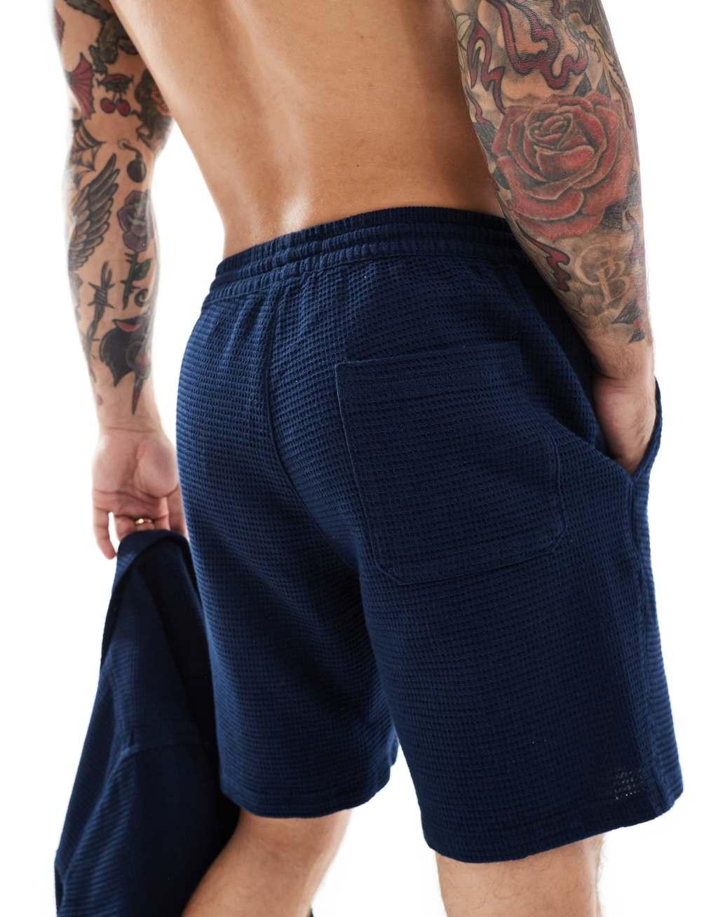 ONLY & SONS waffle shorts in navy - part of a set Product Image