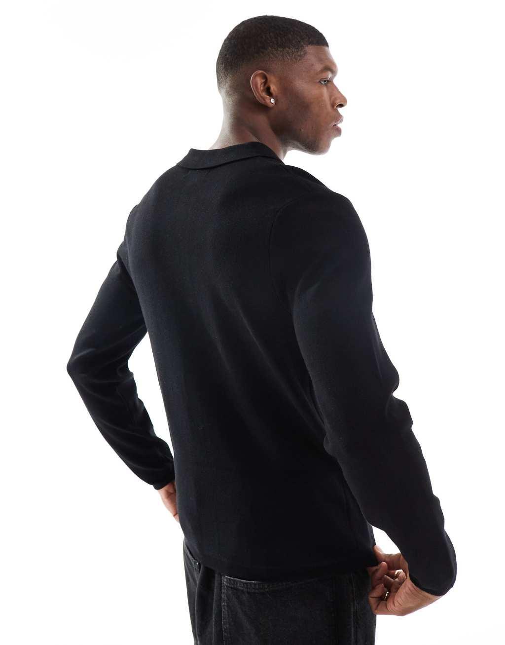 Threadbare knitted long sleeve shirt in black Product Image