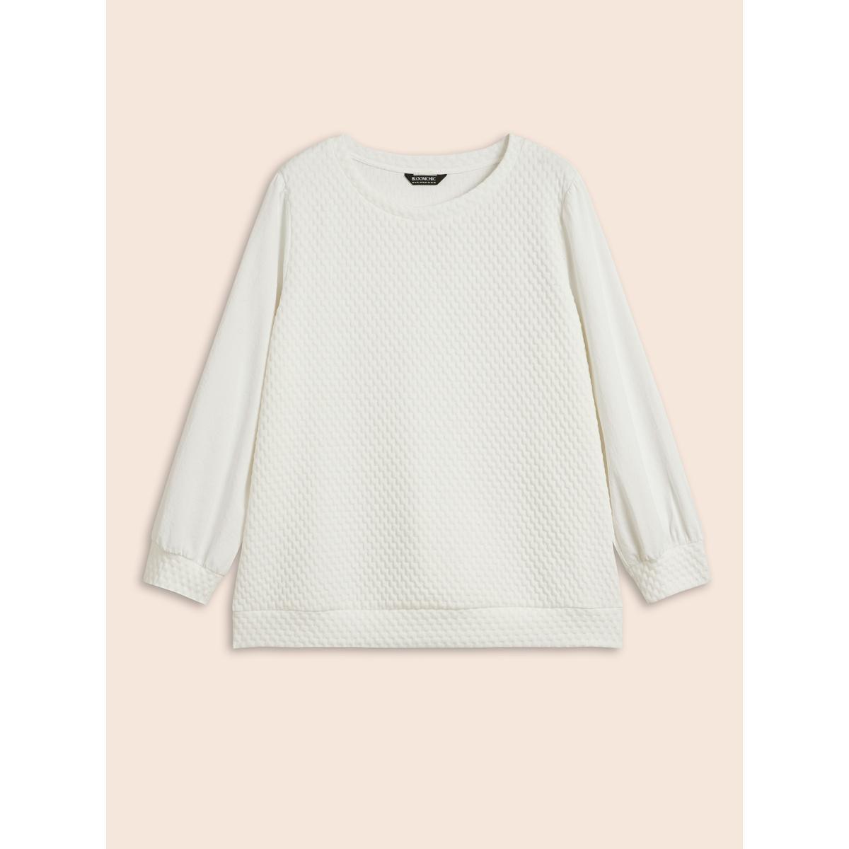 Plus Size Round Neck Texture Patchwork Sweatshirt Women Opticwhite Casual Texture Round Neck Everyday Sweatshirts BloomChic 30/6X Product Image