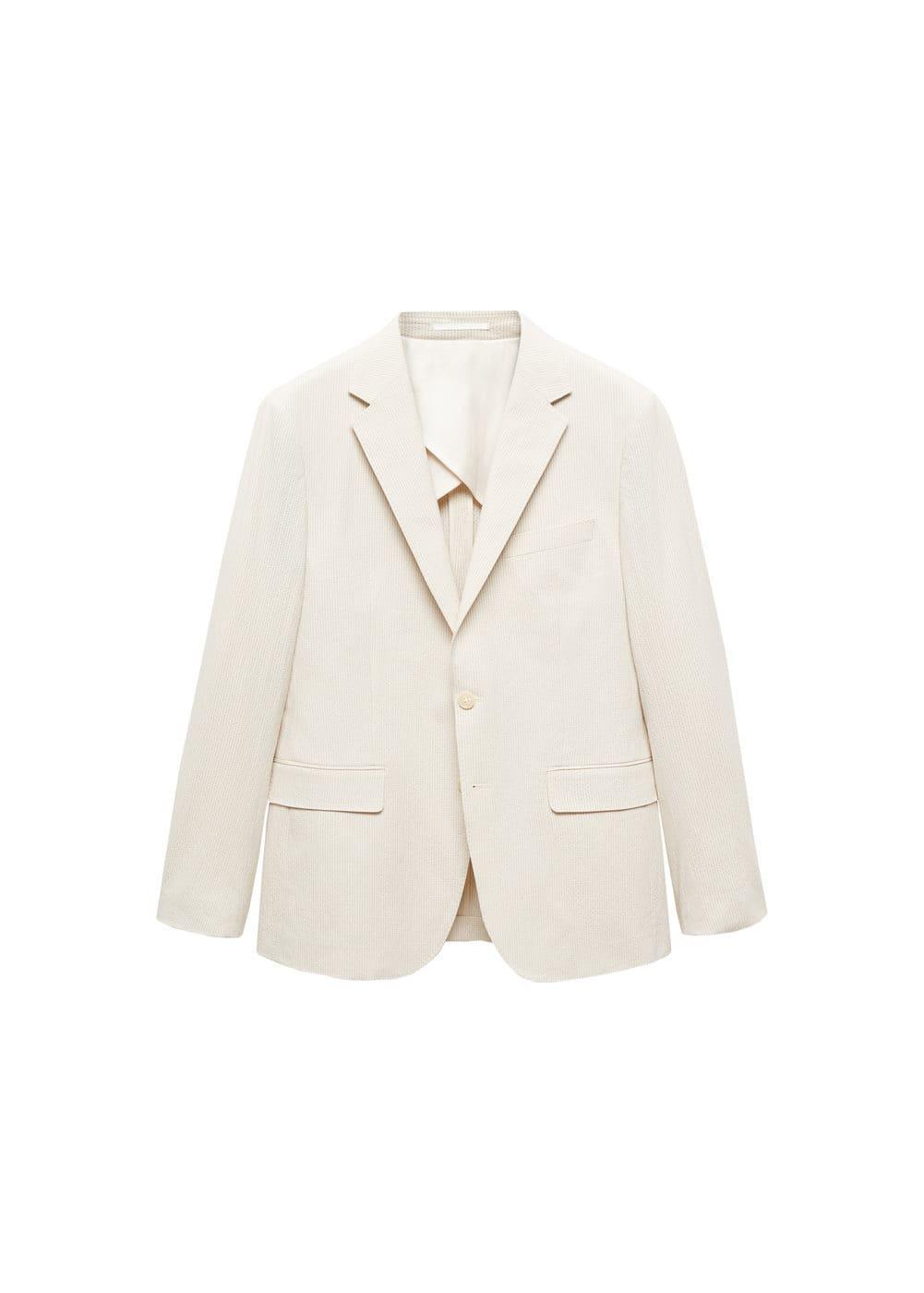 Striped seersucker cotton slim-fit suit blazer - Men | MANGO USA Product Image