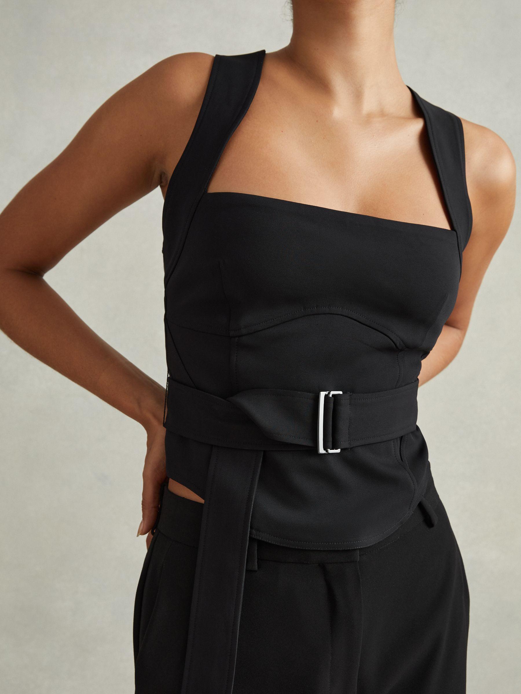 Belted Corset Top in Black Product Image