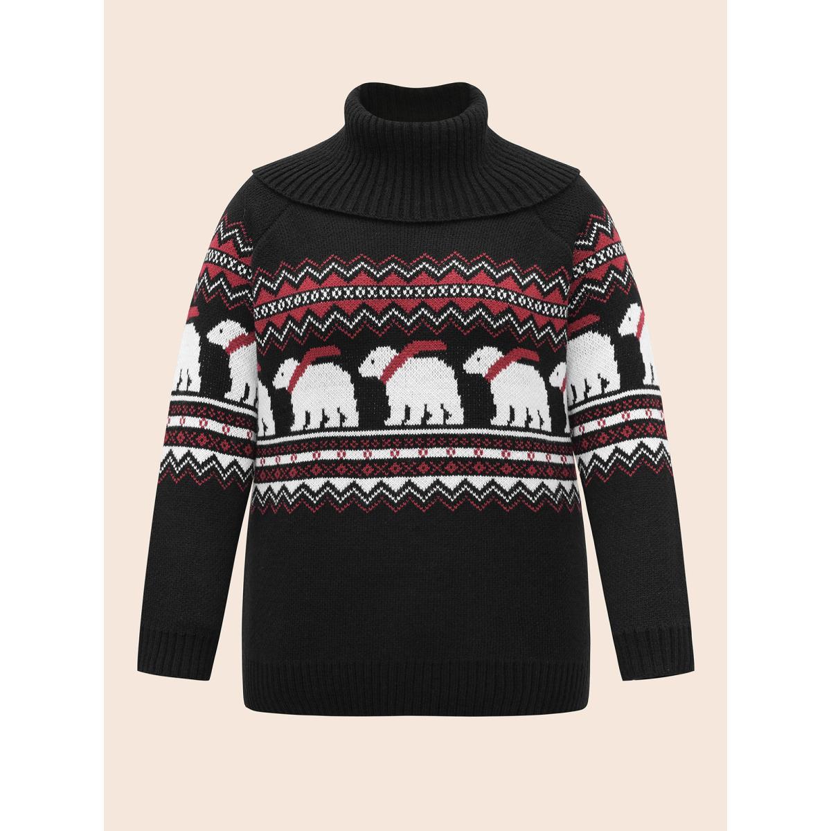 Plus Size Polar Bear Motifs Turtle Neck Pullover Black Women Casual Loose Long Sleeve Turtleneck Everyday Pullovers BloomChic 18-20/2X Product Image