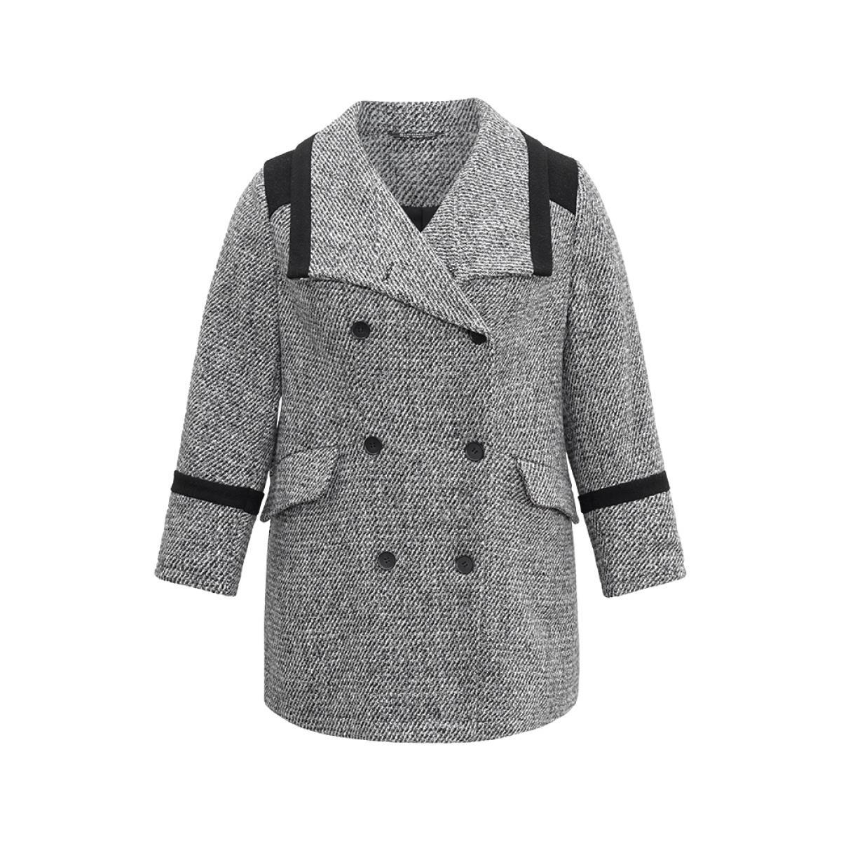 Plus Size Contrast Tweed Double Breasted Flap Pocket Coat Women DimGray Casual Lined Ladies Dailywear Winter Coats BloomChic 26/4X Product Image