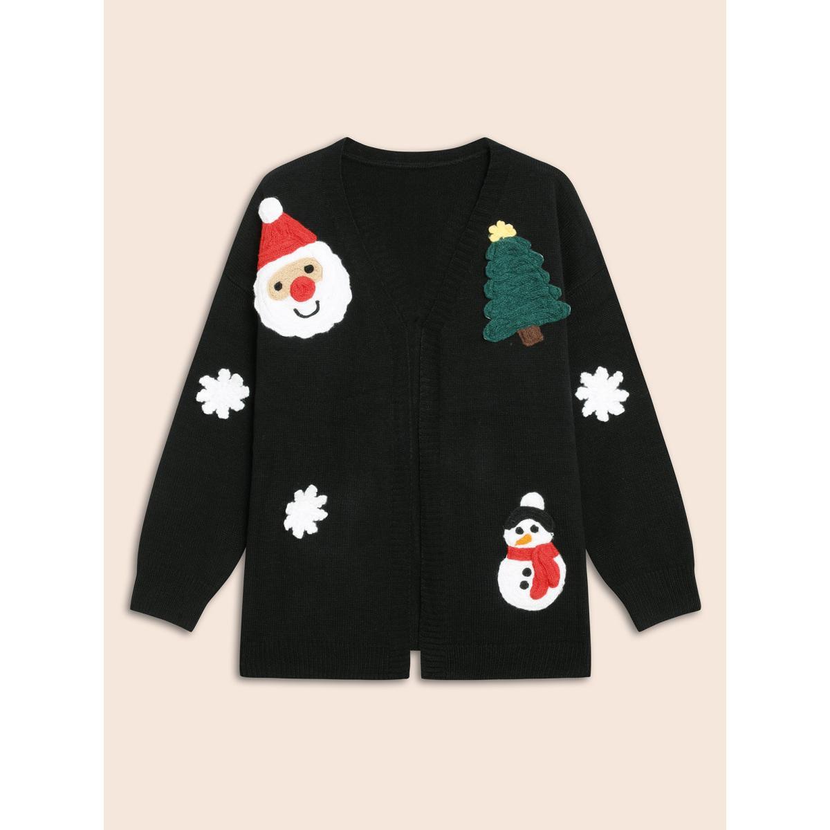 Plus Size Holiday Hand-Crocheted Motifs V-Neck Cardigan Black Women Casual Loose Long Sleeve Everyday Cardigans BloomChic 18-20/2X Product Image