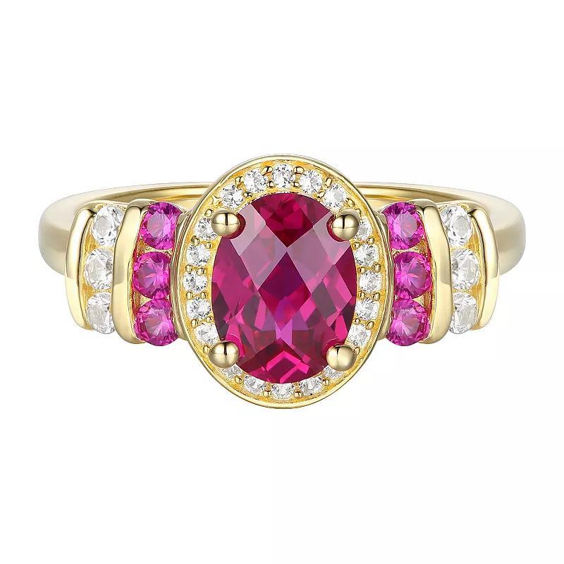 14k Gold Over Silver Lab-Created Ruby & Lab-Created White Sapphire Ring, Women's, Size: 7, Gold Tone Product Image