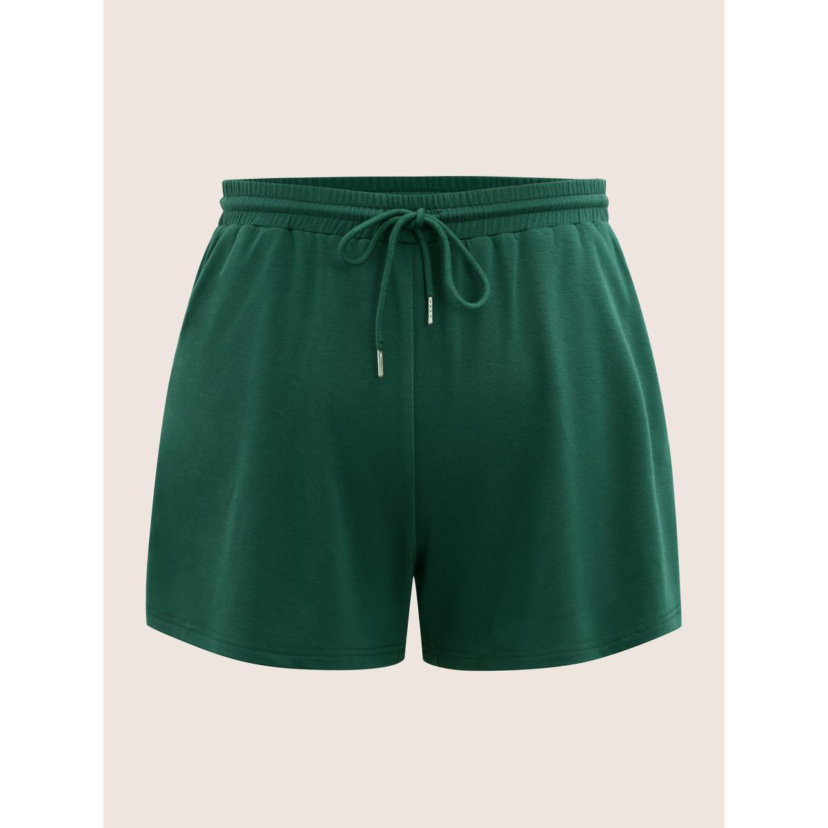 Plus Size Plain Elastic Waist Drawstring Pants Women Truegreen Casual High Rise Everyday Pants BloomChic 10/M Product Image