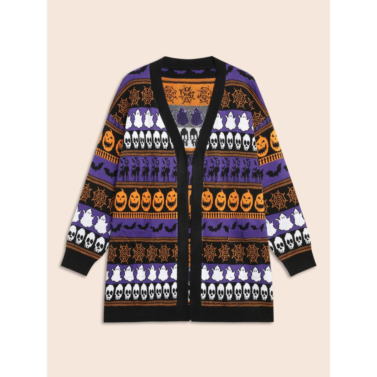 Plus Size Everything Halloween Jacquard Open Cardigan BlueViolet Women Casual Loose Long Sleeve Everyday Cardigans BloomChic 30/6X Product Image