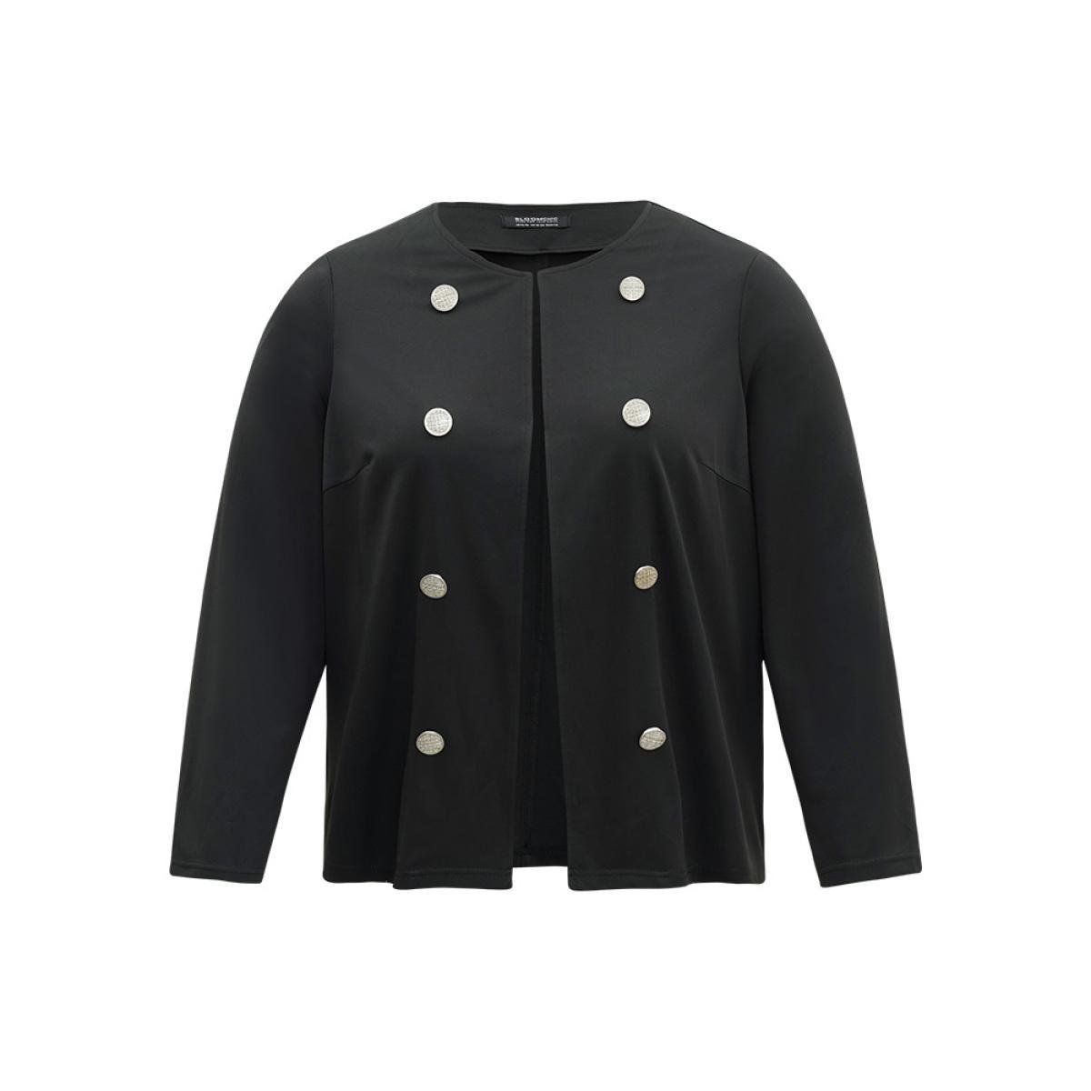 Plus Size Halloween Solid Buckle Detail Jacket Women Black Plain Work Jackets BloomChic 30/6X Product Image