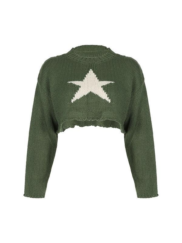 Vintage Star Jacquard Cropped Sweater Product Image