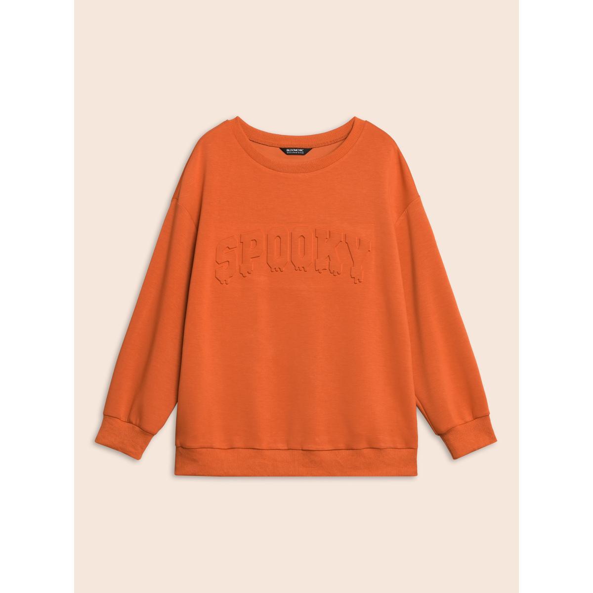 Plus Size Supersoft Essentials Drop Shoulder Halloween Sweatshirt Women Brightorange Casual Patchwork Loose Round Neck Everyday Sweatshirts BloomChic 22-24/3X Product Image