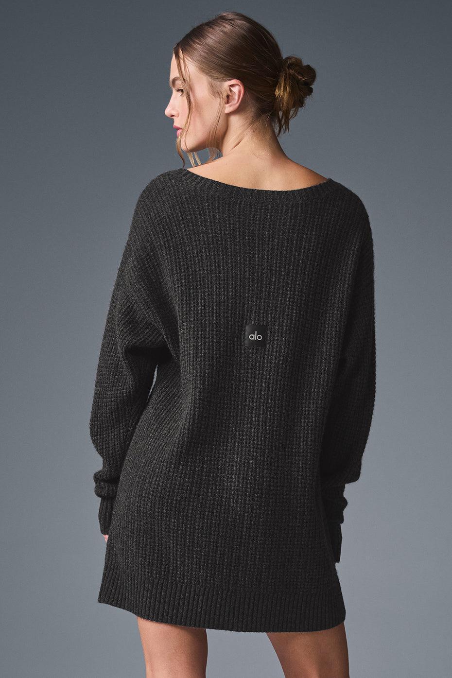 Cashmere Plush Waffle Dress - Dark Heather Grey Product Image