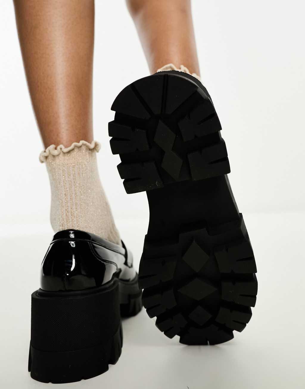 ASOS DESIGN Script chunky mid heeled loafers Product Image