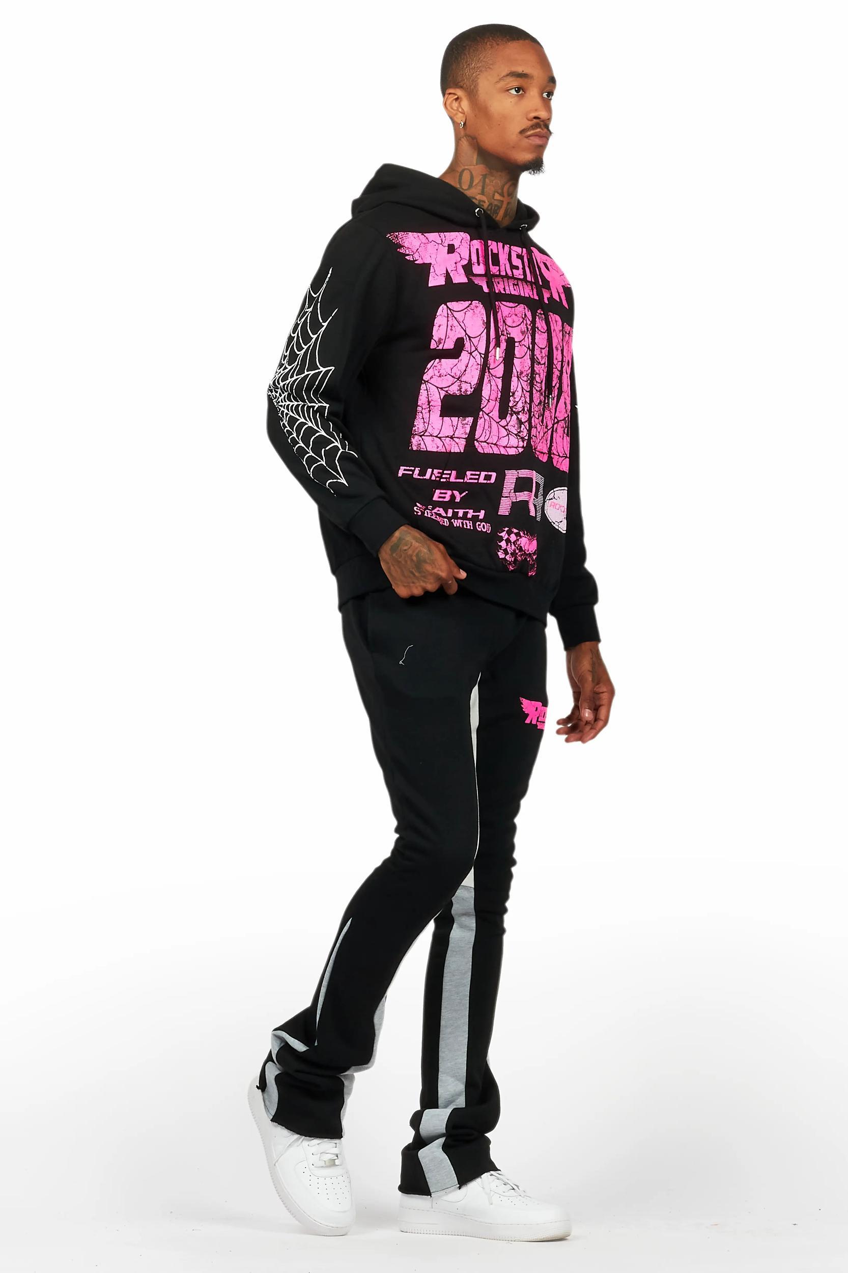 For Pinks Black Hoodie/Stack Flare Track Pant Set Male Product Image