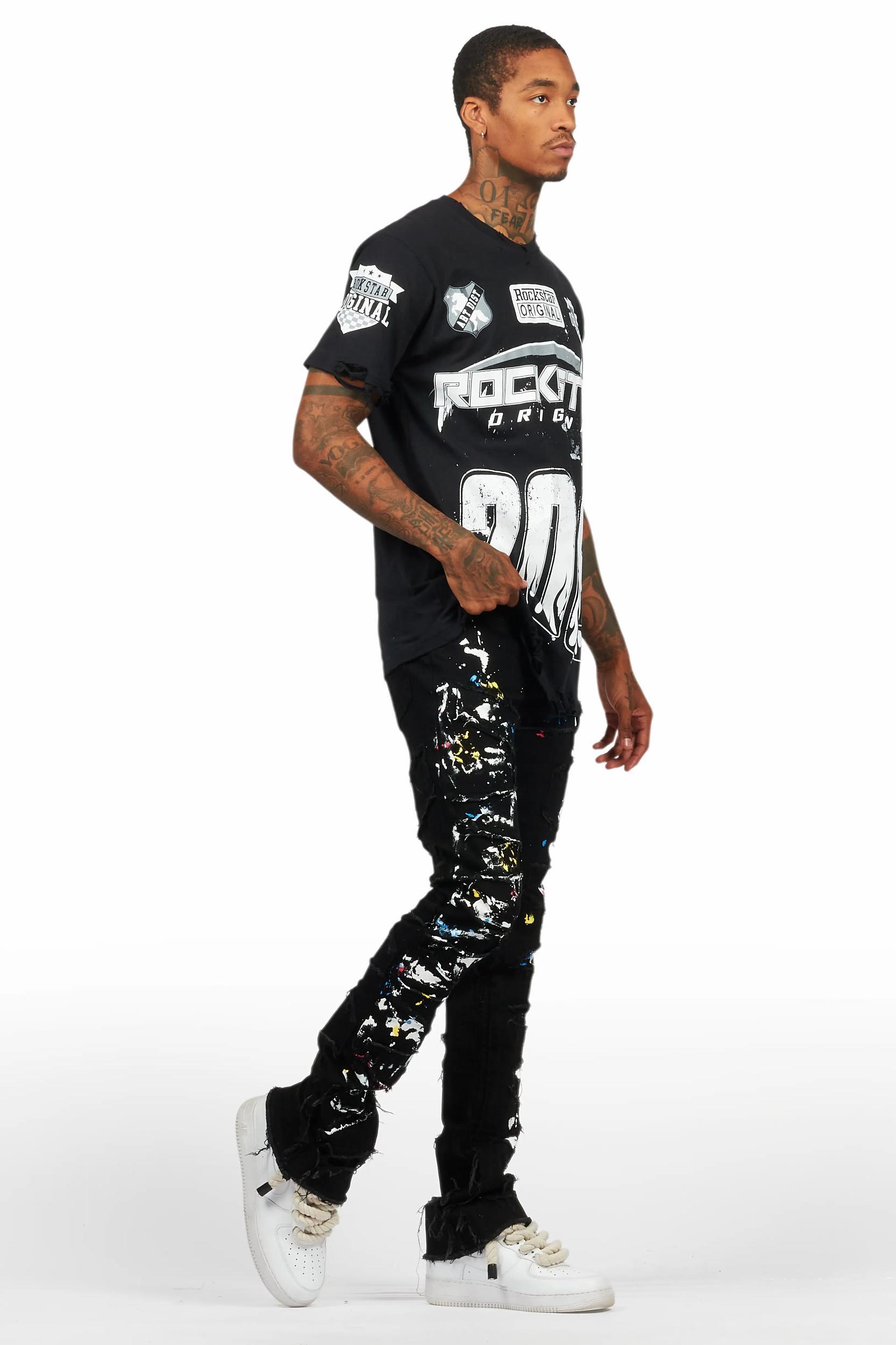 Shaddie Black Painter Stacked Flare Jean Male Product Image