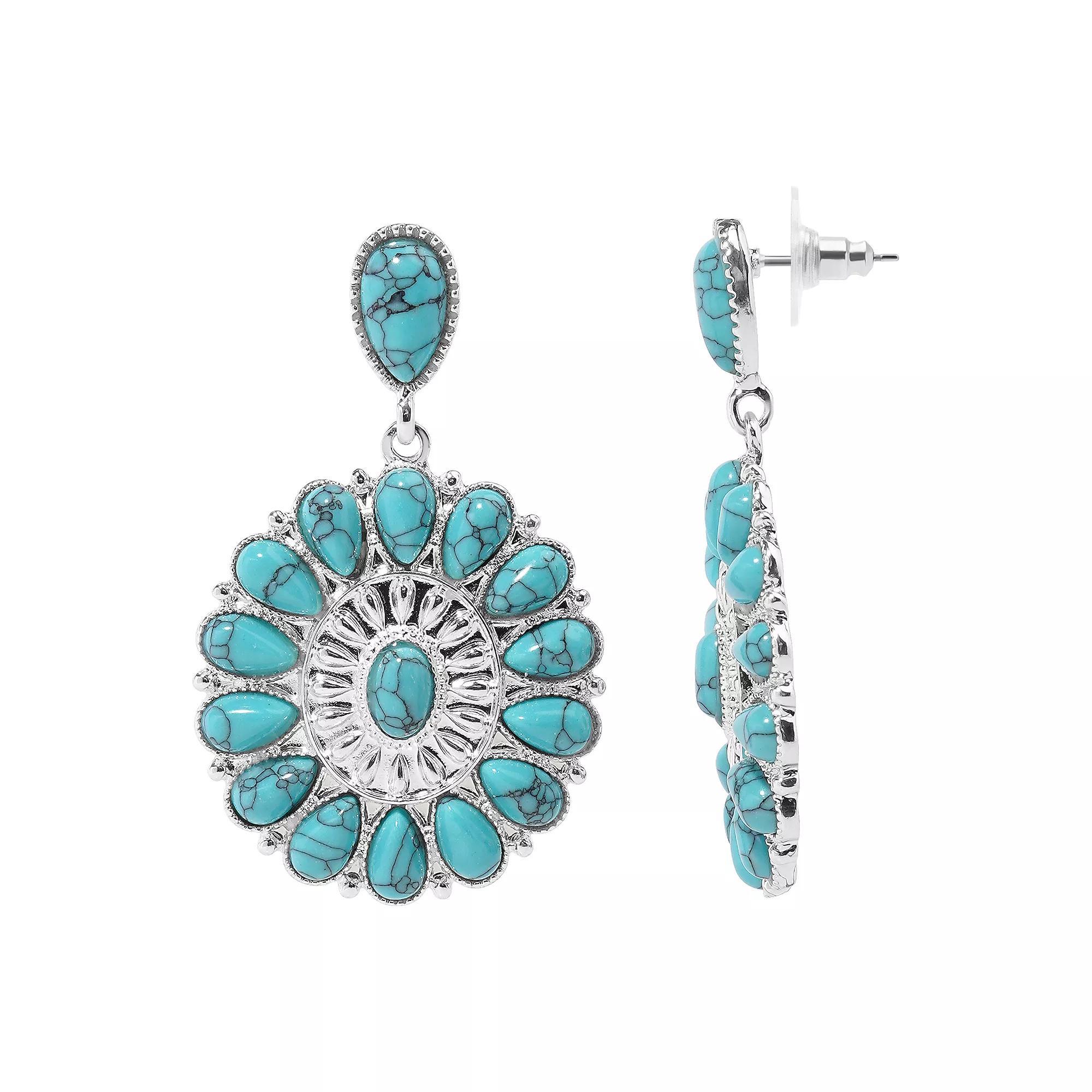 Emberly Silver Tone Turquoise Teardrop Floral Earrings, Women's, Blue Product Image