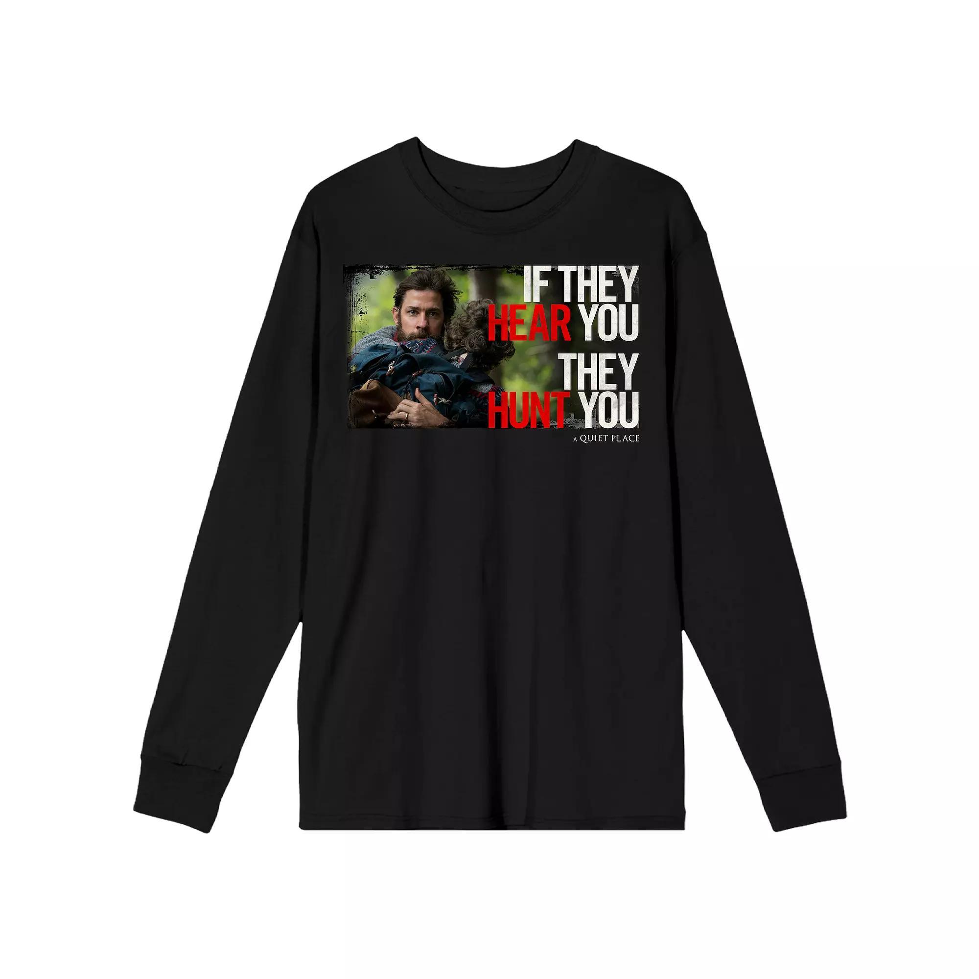 Men's Bioworld A Quiet Place "If They Hear You They Hunt You" Lee Abbott Portrait Long Sleeve Graphic Tee, Size: Large 30, Black Product Image