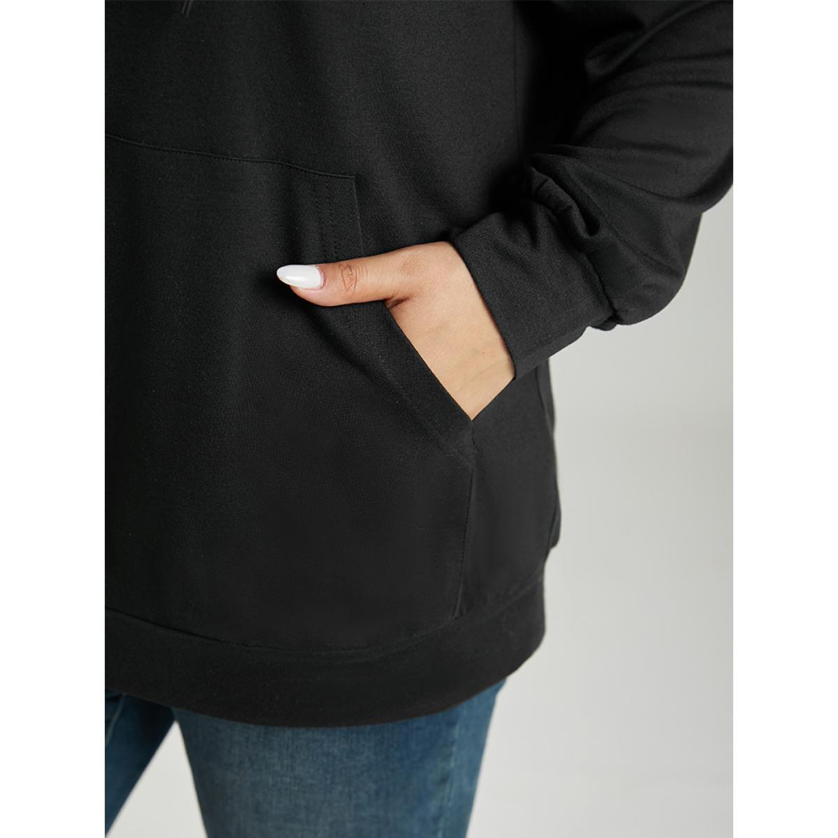 Plus Size Christmas Letter Hooded Drawstring Pocket Sweatshirt Women Black Casual Elastic cuffs Festival-Christmas Sweatshirts BloomChic 12/L Product Image