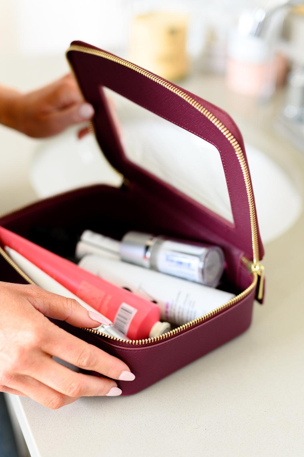 PU Leather Travel Cosmetic Case in Wine Product Image
