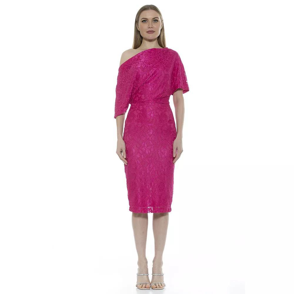 Women's ALEXIA ADMOR One-Shoulder Lace Sheath Dress, Size: XS, Pink Product Image