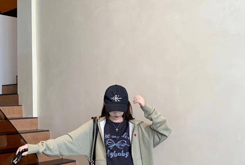 Heart Embroidery Zip-Up Hoodie / Tee / Mini Skirt Product Image