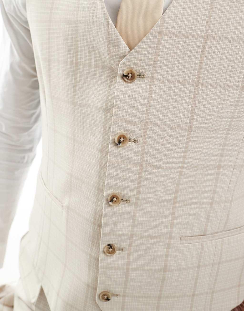 Shelby and Sons wainwright slim suit vest in stone with windowpane check Product Image
