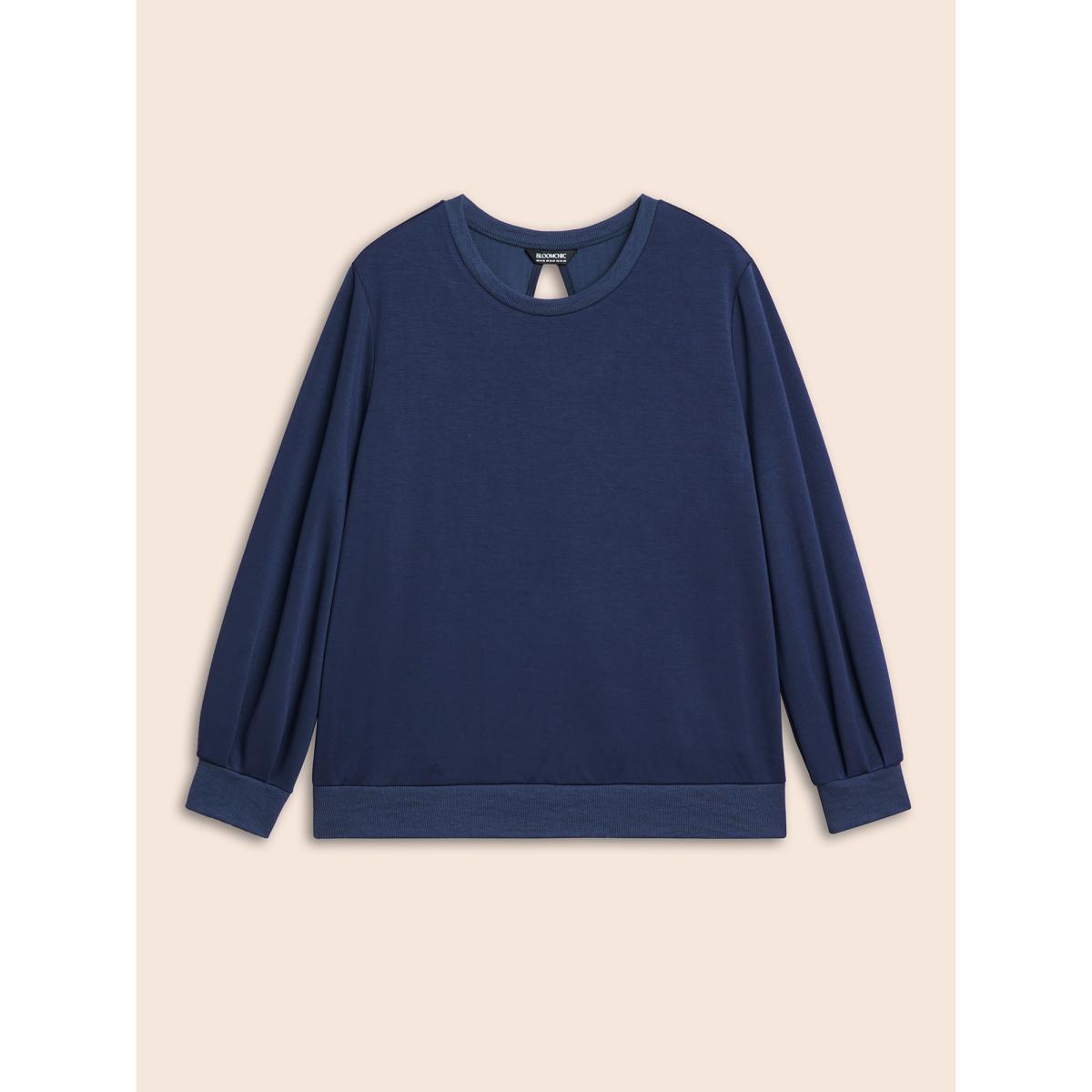 Plus Size Supersoft Essentials Cut Out Sweatshirt Women Navy Casual Patchwork Round Neck Everyday Sweatshirts BloomChic 30/6X Product Image