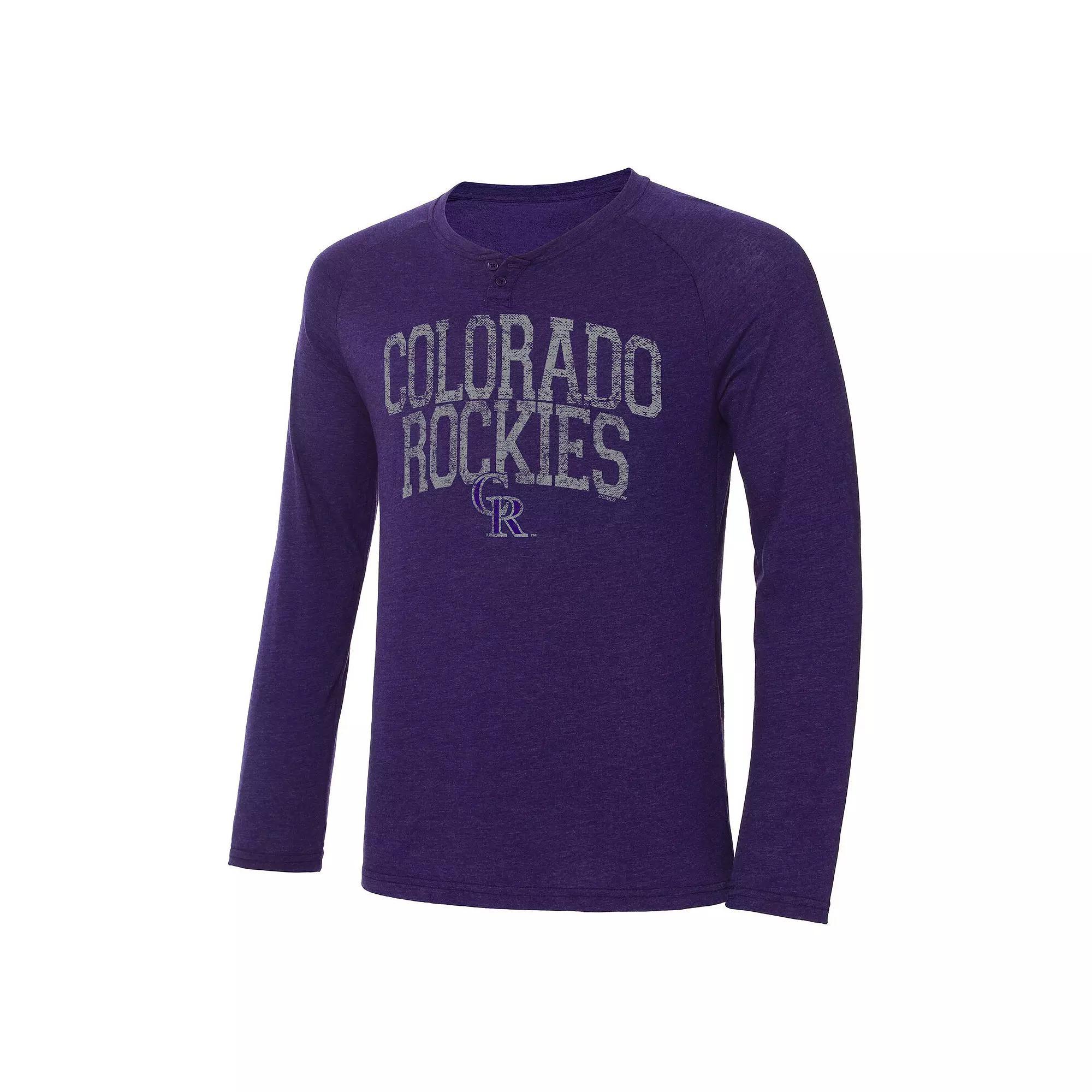 Men's Concepts Sport Purple Colorado Rockies Inertia Raglan Long Sleeve Henley T-Shirt, Size: Small Product Image