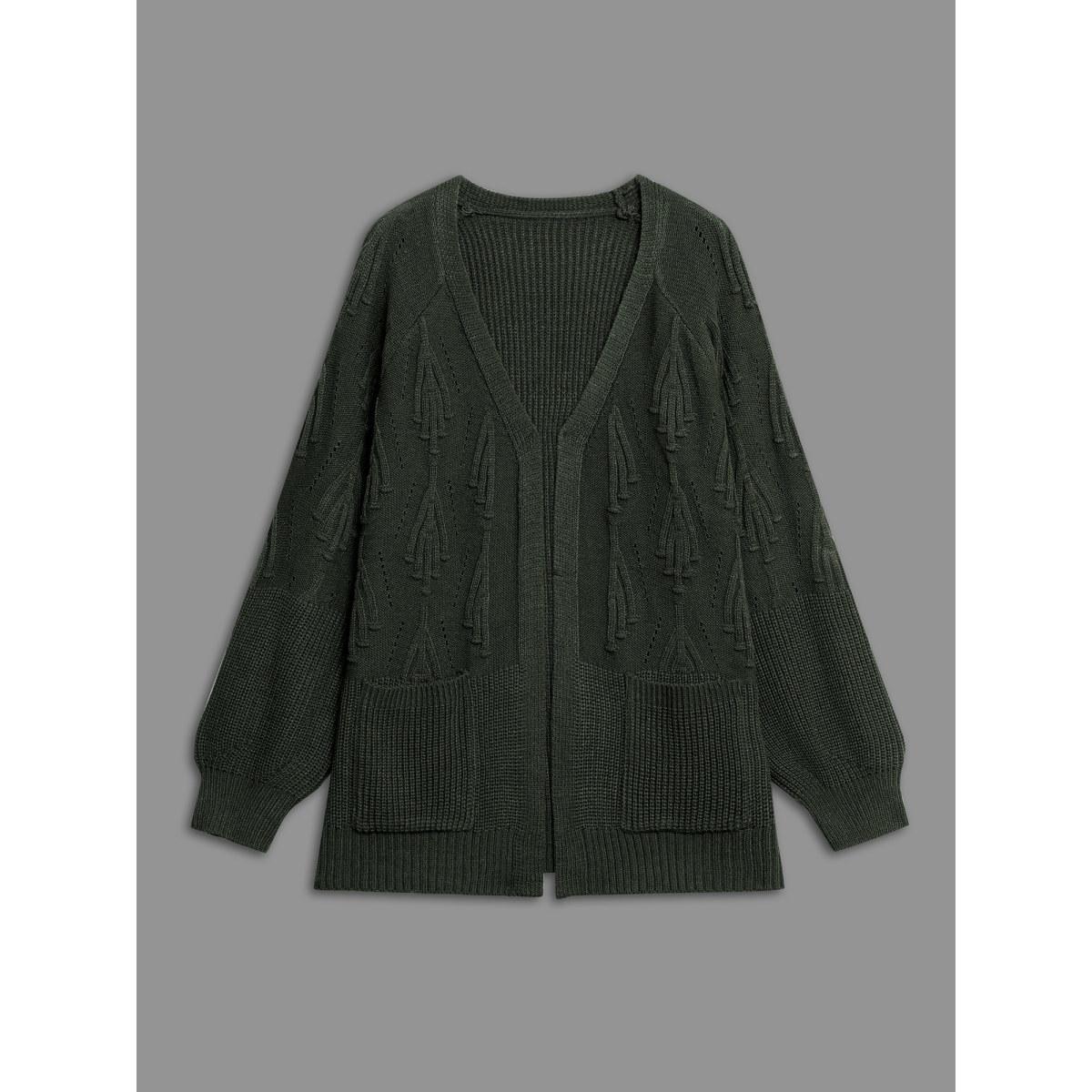 Plus Size Textured Lantern Sleeve Split Hem Cardigan DarkGreen Women Casual Loose Long Sleeve Everyday Cardigans BloomChic 10/M Product Image