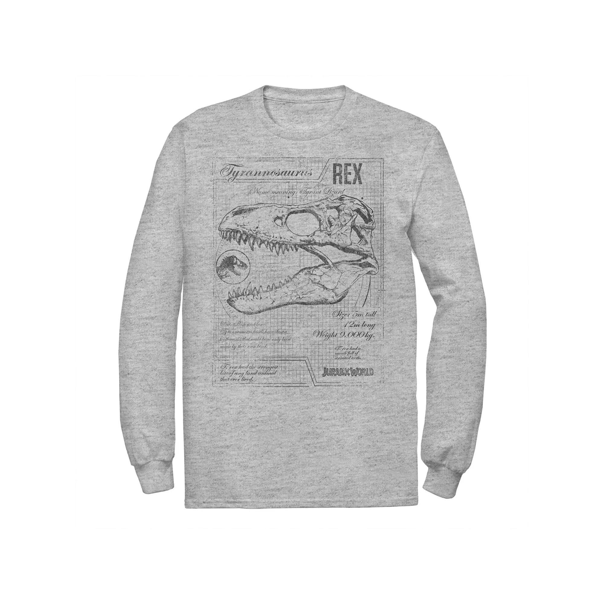 Men's Jurassic World Two T-Rex Vintage Graph Long Sleeve Tee, Size: Medium, Athletic Grey Product Image
