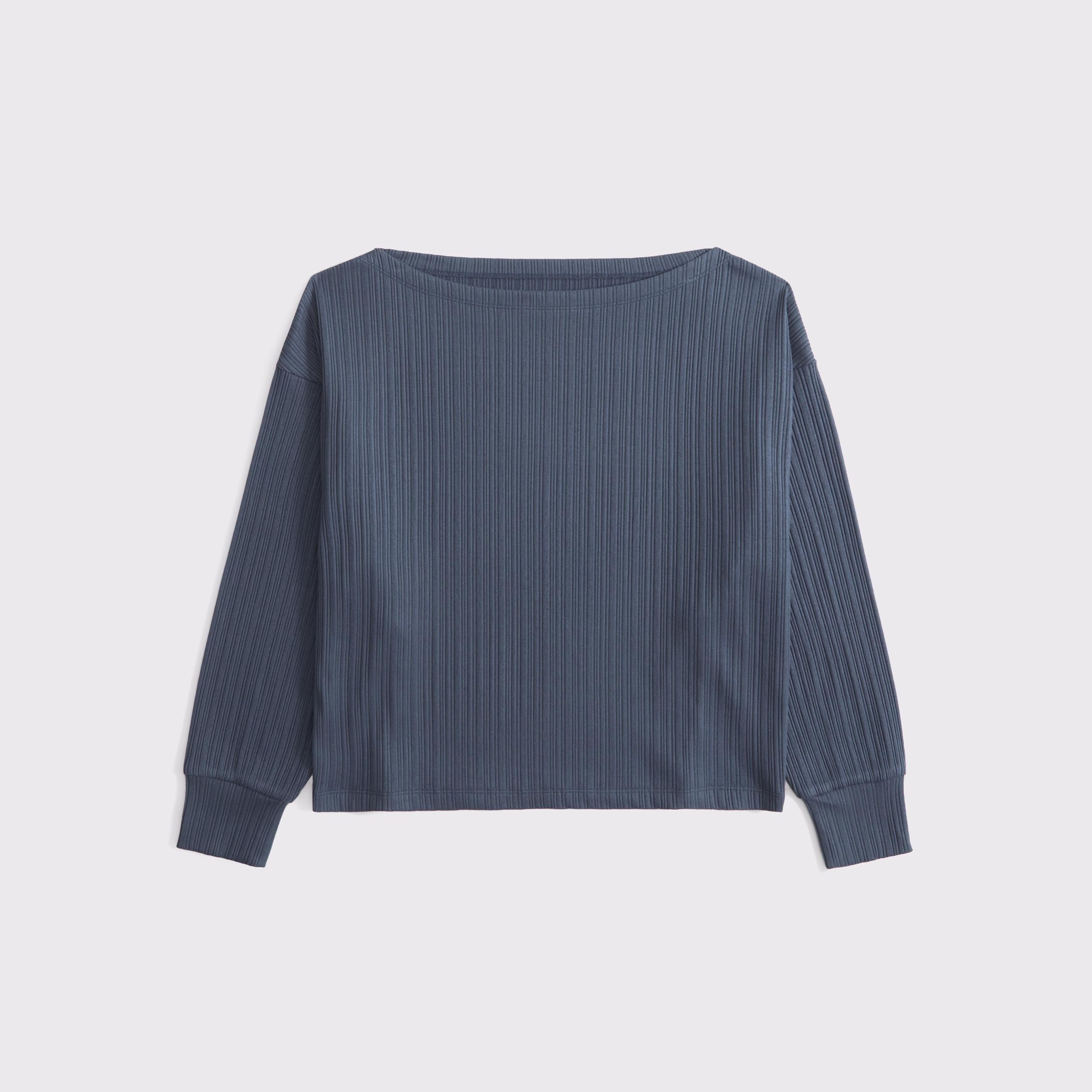 Long-Sleeve Lounge Wide Rib Slash Top Product Image