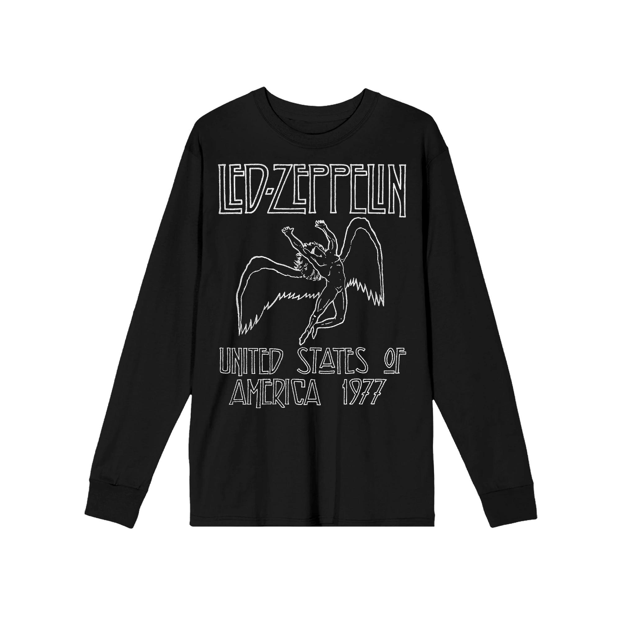 Men's Led Zeppelin Drawn Falling Icarus 1977 Tour Long Sleeve Graphic Tee, Size: Small, Black Product Image
