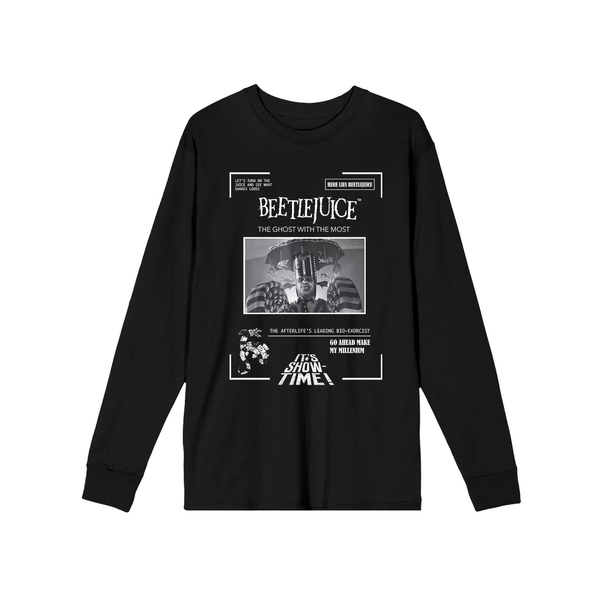 Men's Beetlejuice It's Show Time Ghost Long Sleeve Tee, Size: Medium, Black Product Image