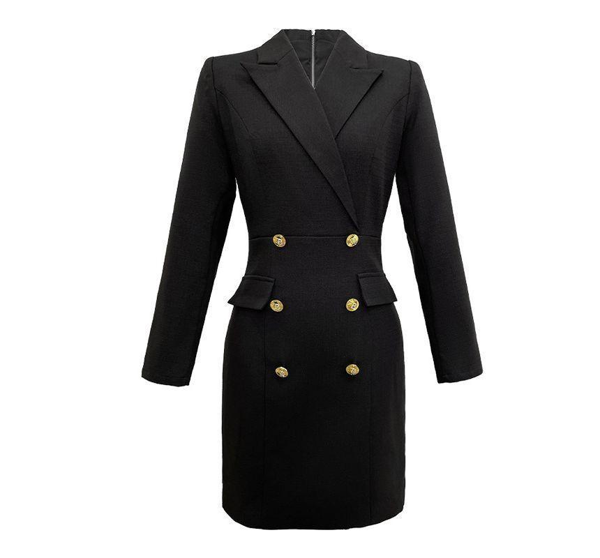 Plain Double-Breasted Mini Blazer Dress Product Image