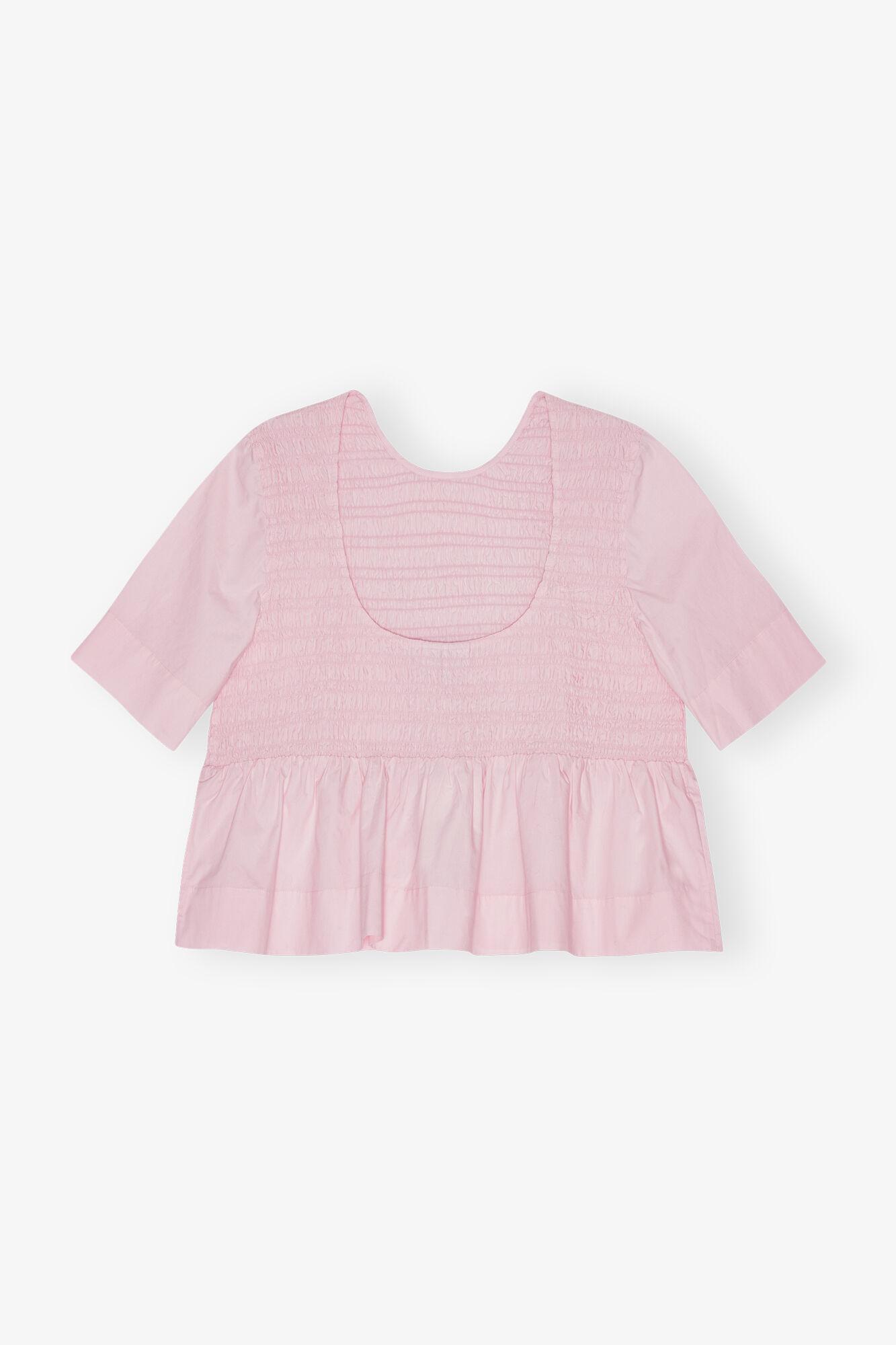 Pink Cotton Poplin Open Back Smock Blouse Product Image