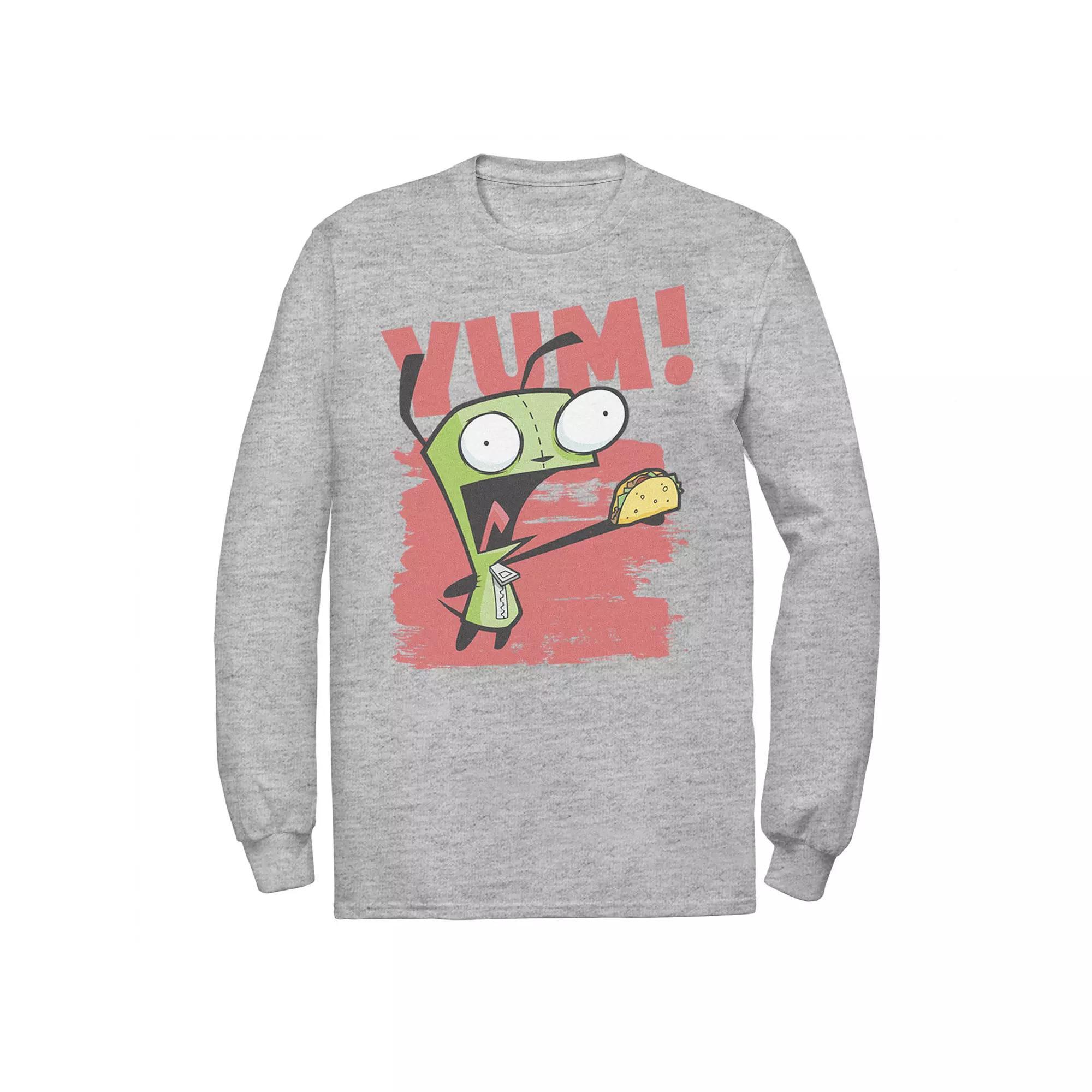 Men's Nickelodeon Invader Zim Gir Screaming Yum! Taco Portrait Long Sleeve Graphic Tee, Size: Medium, Athletic Grey Product Image