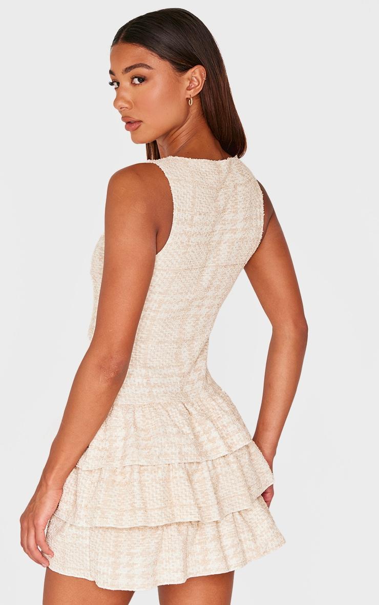 Cream Boucle Sleeveless Frill Mini Dress Product Image