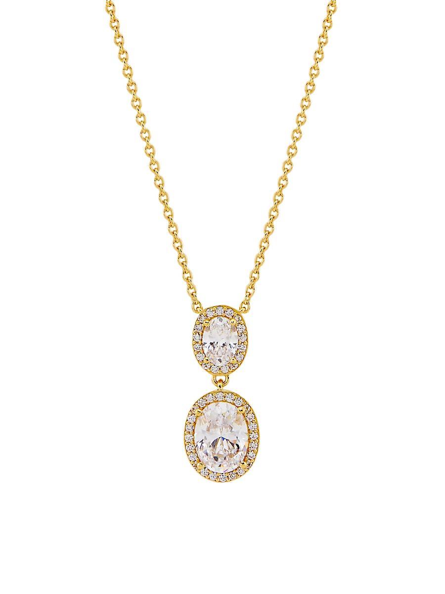 Womens Modern Love 18K-Gold-Plated & Cubic Zirconia Halo Pendant Necklace Product Image
