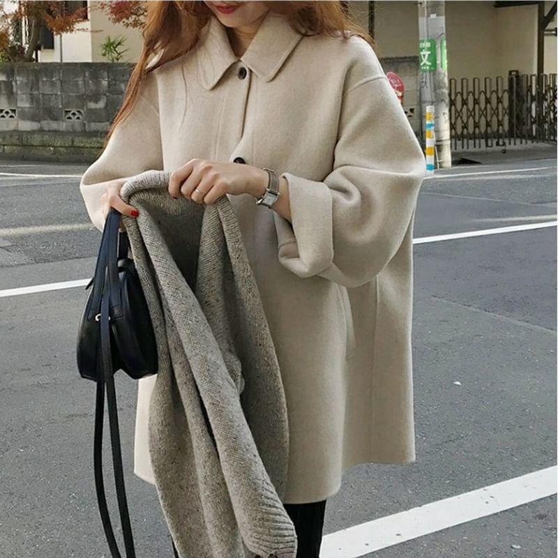 Collar Plain Single-Breasted Coat Product Image