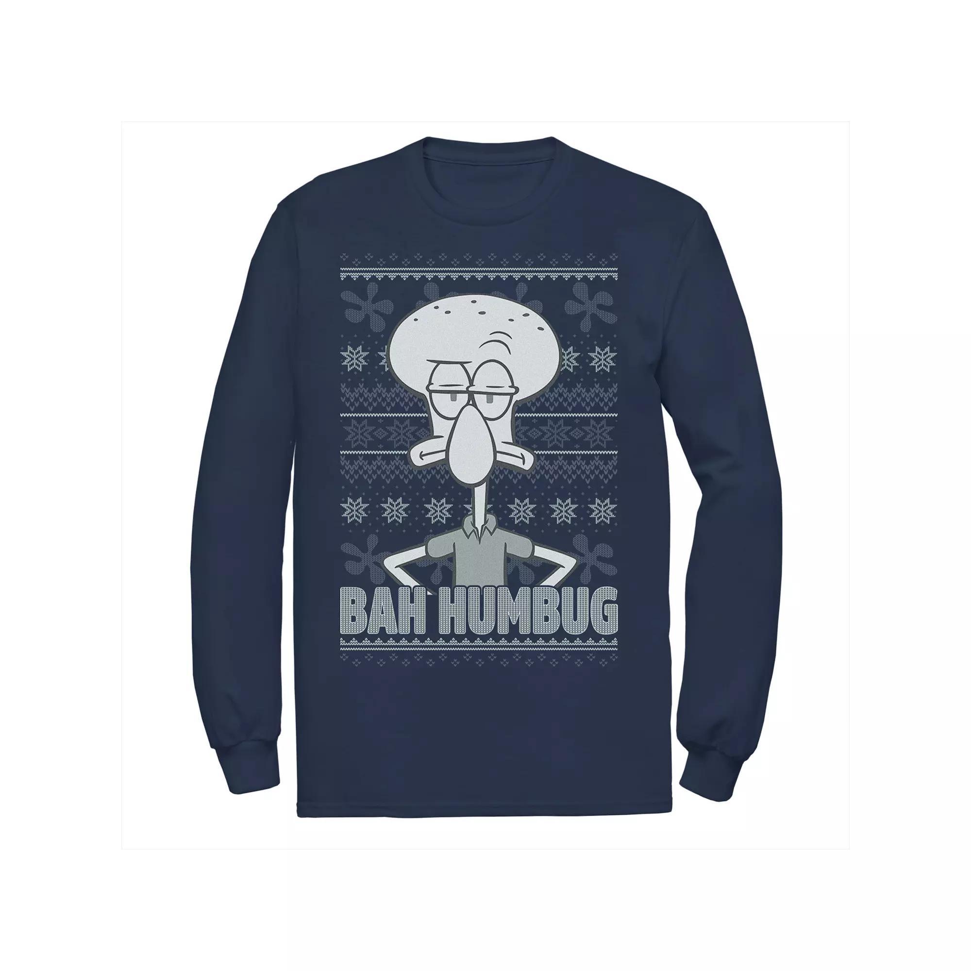 Men's Nickelodeon SpongeBob SquarePants Squidward Bah Humbug Ugly Christmas Long Sleeve Graphic Tee, Size: Large, Black Product Image