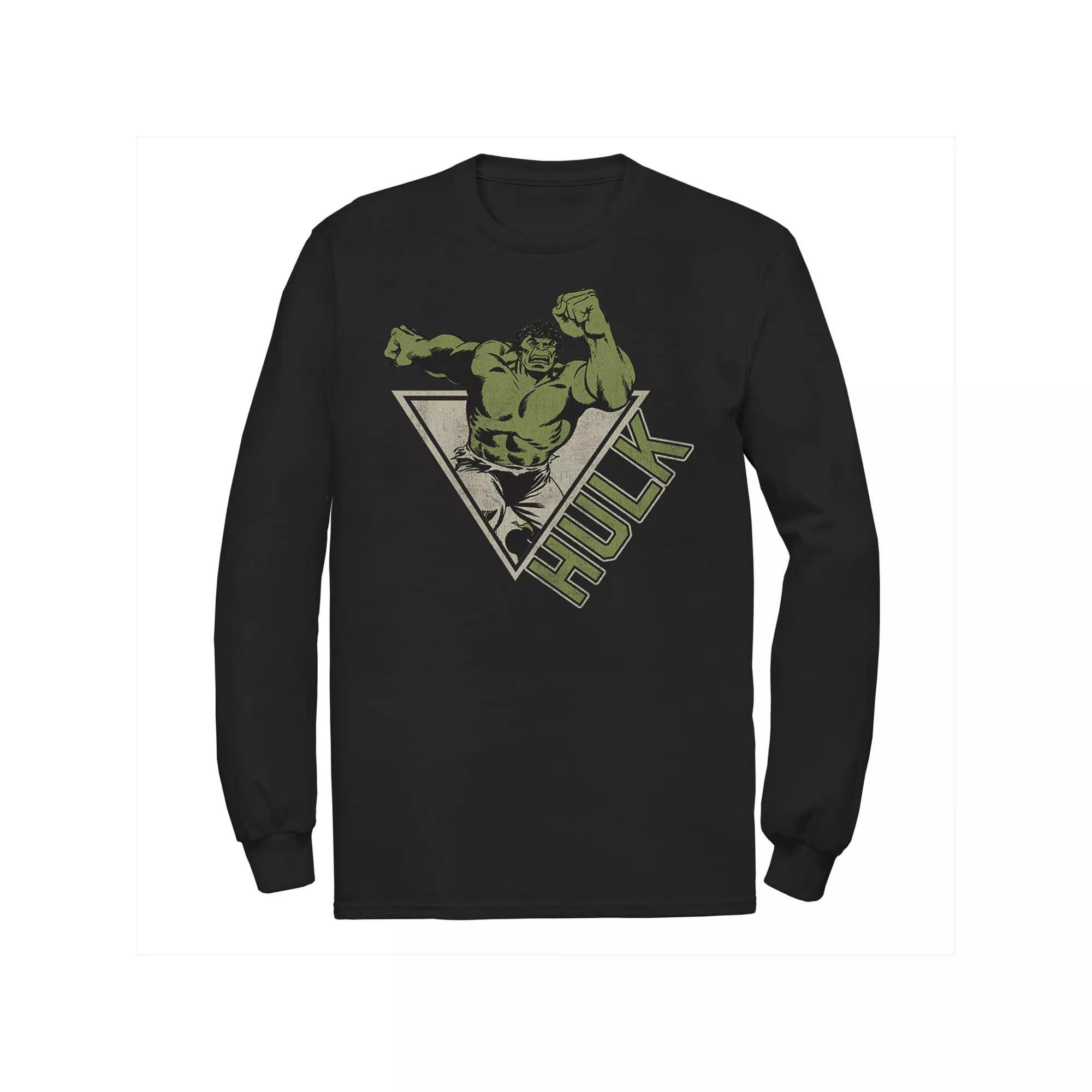 Men's Marvel Hulk Retro Triangle Jumping Poster Long Sleeve Graphic Tee, Size: Medium, Black Product Image