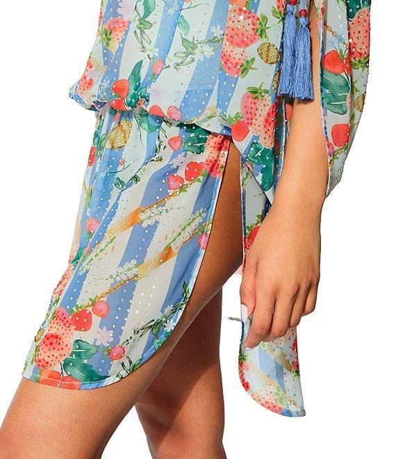 Kurt Geiger London Kensington Striped Strawberry Chiffon V-Neck Tunic Swim Cover-Up Product Image